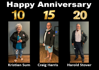 Congratulations to our Latest Ten, Fifteen, & Twenty-Year Employees!